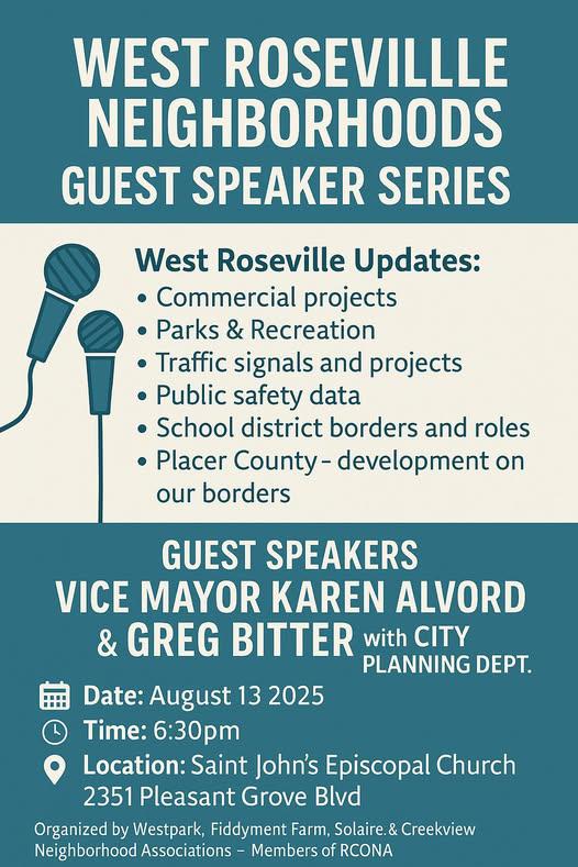 More information about "West Roseville Neighborhoods Guest Speaker Series!"